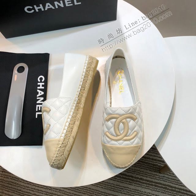 Chanel女鞋 香奈兒頂級版本漁夫鞋 白皮杏皮標  naq1104
